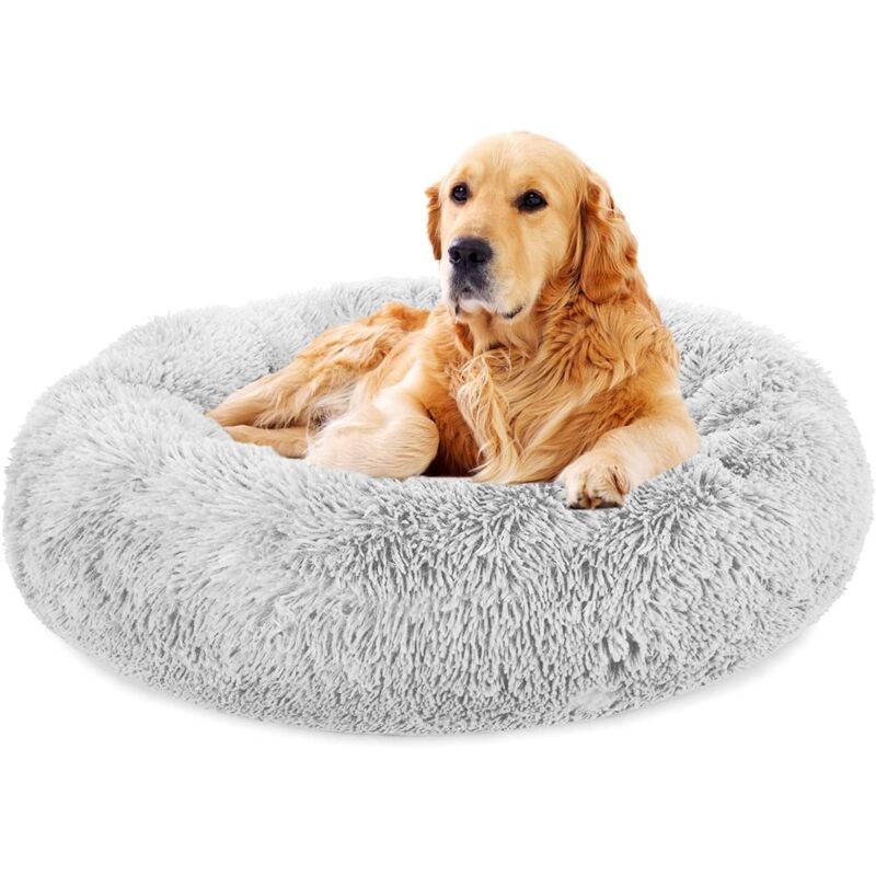 Panier Rond pour Chiens Ø80cm, Coussin Doux Antidérapant Donut pour Chats, Lit Apaisant en Peluche avec Housse Amovible et Lavable