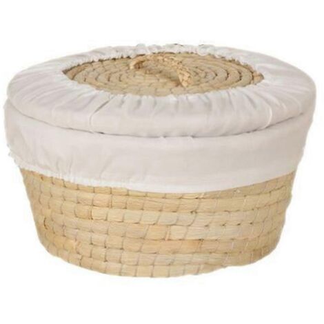 Panier rond rustique en rotin tressé avec couvercle doublé, idéal pour ranger œufs, pain, etc. - Organisateur de cuisine