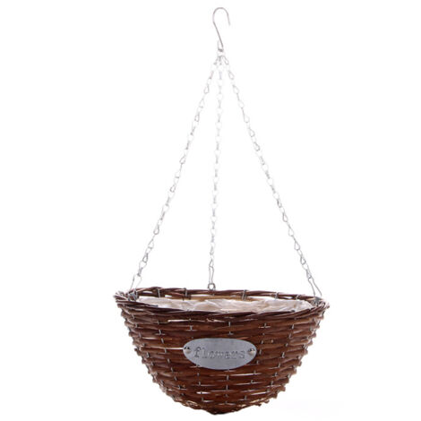 Panier Suspendé pour Plantes en Rotin avec Cadre Métallique, Intérieur Plastifié, Série Large/Medium/Small (30/25/20 cm Diamètre, 3 Tailles, Inclus)