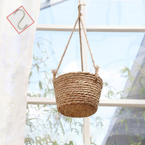 Panier suspendu artisanat original 20cm 2 pièces panier floral en rotin pot suspendu corde de chanvre décoration murale ivy verte panier naturel