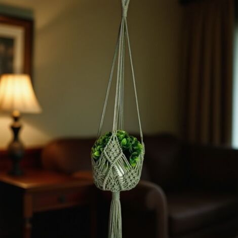 Panier suspendu de jardin simple / panier à fleurs, sac en filet et corde en coton pour suspendre les plantes décoratives.
