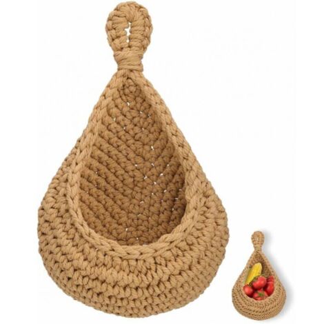 Panier suspendu en jute – Rangement bohème pour fruits et légumes – Décoration murale pour salon, salle de bain, cuisine – Taille M