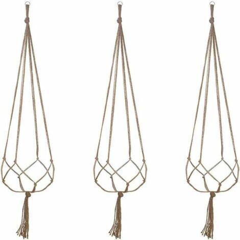 Panier Suspendu en Macramé, 3 Pièces en Corde de Coton Panier Suspendu Porte-panier pour Plantes pour Plafonds Extérieurs Intérieurs Balcons Décoration Murale (48 Pouces)