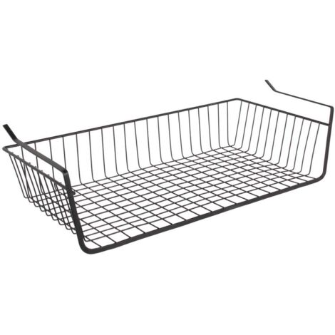 Panier suspendu en métal filaire noir 56cm – Hauteur 14cm – Profondeur 26cm – Montage sans fixation – Rangement dressing – Idebox