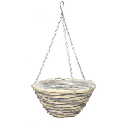 Panier Suspendu en Rotin pour Plantes [Type de Produit] + sans marque + [modèle sans] + Panier à Fleurs Suspendu (Largeur 25cm, H.12cm, Chaîne 36cm) pour Décoration Murale ou de Ceiling, Plante Intéri