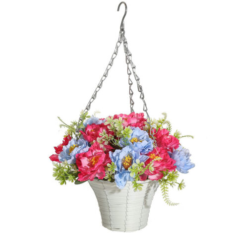 Panier Suspendu Fleurs Artificiel Wreath, Pot Métal Décor Maison Coloré (Style 4)