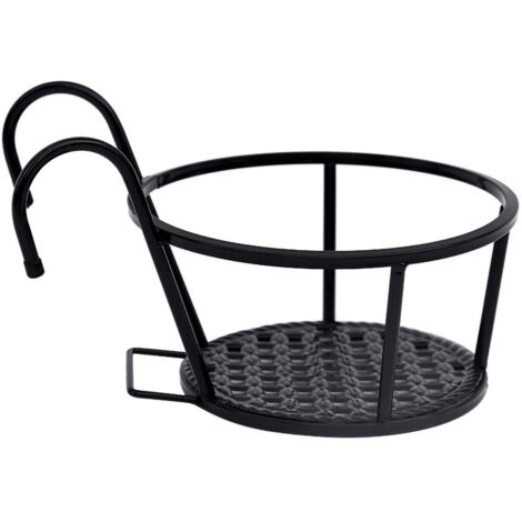 Panier suspendu mural pour pots de fleurs en métal pulvérisé noir 22cm - Support tube rond robuste et drainant pour plante