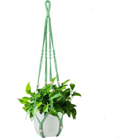 Panier suspendu pour plante d'intérieur, corde en coton vert, 98 cm de long, décoré de perles en bois, crochet non inclus.