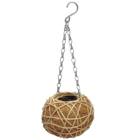 Panier suspendu pour plantes en fer avec cache coco [2 tailles : 10x14cm / 14x20cm] pour jardin, balcon ou décoration vintage