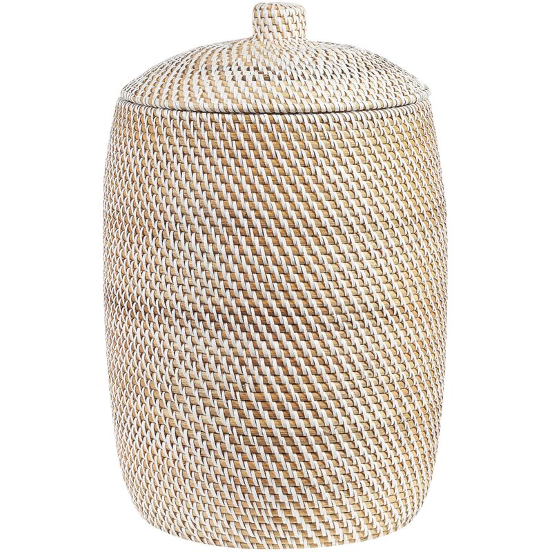 Panier Teinte Naturelle en Rotin ⌀ 30 cm avec Couvercle et Poignée Fini Laqué Gadis