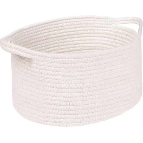 Panier Tissé en Corde Coton, Sac Rangement Salle de Bain, Corbeille Boite, Décoration Organisateur pour Salon Chambre à Coucher (Blanc)