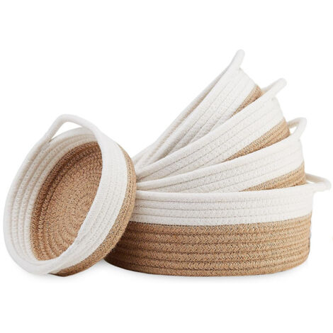 Panier Tissé Ronde - Coton Naturel - Lot de 5 Paniers pour Rangement Intérieur - Dimensions Variées - Idéal Bureau Entrée Cuisine Montessori - 5 Pièces
