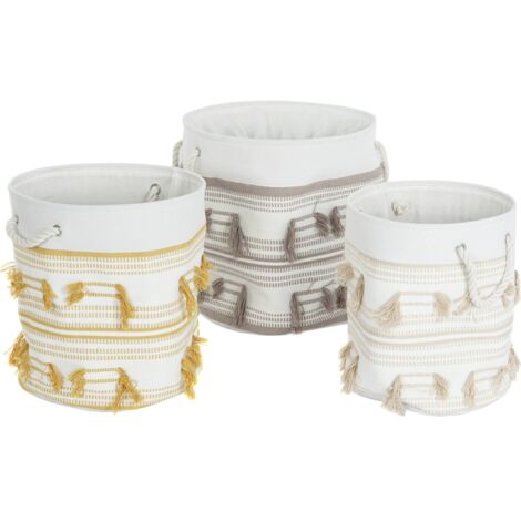 Panier tressé élégant pour rangement déco moutarde - Beige moutarde à franges
