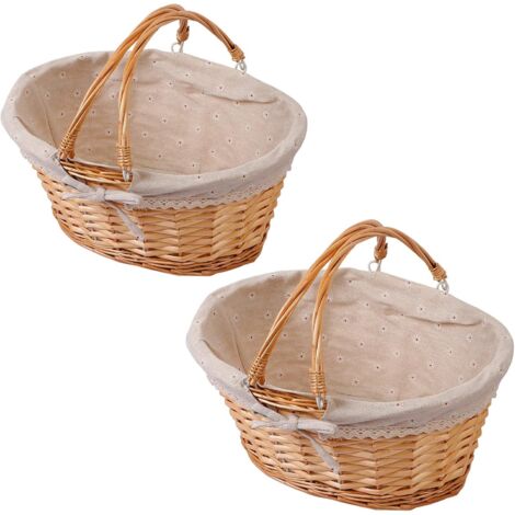 Panier Tressé - Panier En Osier Naturel 33 x 23 x 12 cm Avec Poignée Et Doublure En Coton Lin - Pour Rangement Et Décoration Intérieure - 2 Pièces