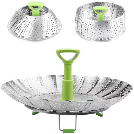 Panier Vapeur Inox, 11'' Cuit Vapeur Inoxydable pour Autocuiseur avec Manche Télescopique, Panier pour Cuire à la Vapeur, Fleur Marguerite Cuisson Vapeur, Pliable Vegetable Steamer Accessoire