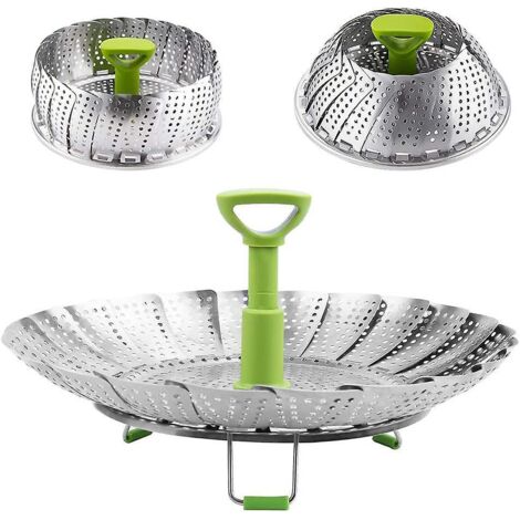 Panier vapeur pour légumes, cuiseur vapeur pliable en acier inoxydable avec poignée centrale amovible et extensible