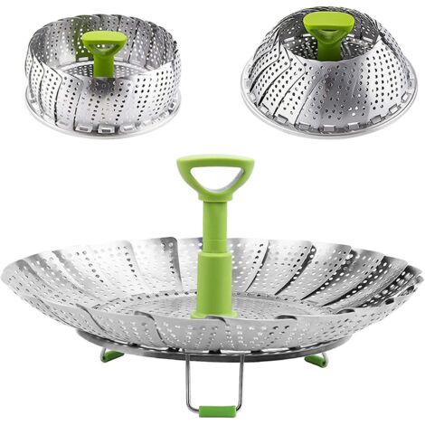 Panier vapeur pour légumes, cuiseur vapeur pliable en acier inoxydable avec poignée centrale amovible et extensible