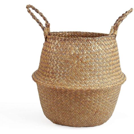 Panier ventral tressé en jonc de mer pour ranger les pots de fleurs et le linge