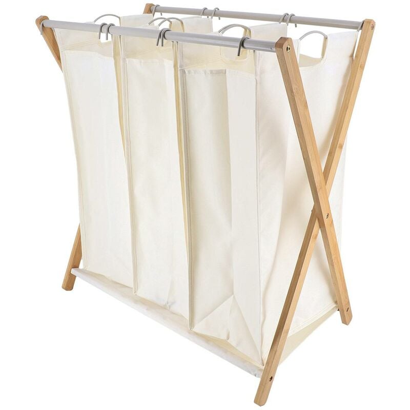 Paniere a linge 3 compartiments polyester structure bambou metal - naturel bambou Tendance