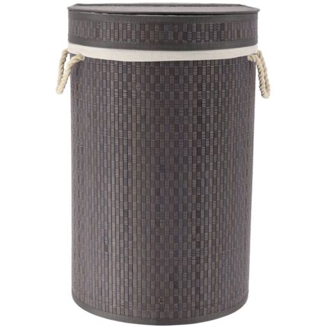 Paniere a linge pliable bambou et coton avec couvercle integre - gris - Tendance