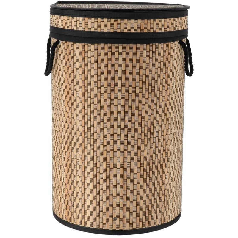 Paniere a linge pliable bambou et coton avec couvercle integre -naturel noir Tendance