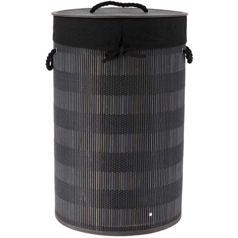 Paniere a linge pliable bambou et coton avec couvercle - noir gris Tendance