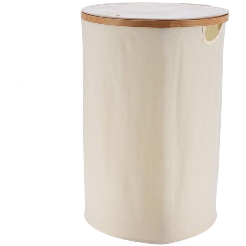 Paniere a linge ronde pliable avec couvercle polyester cerclage bambou - naturel bambou Tendance
