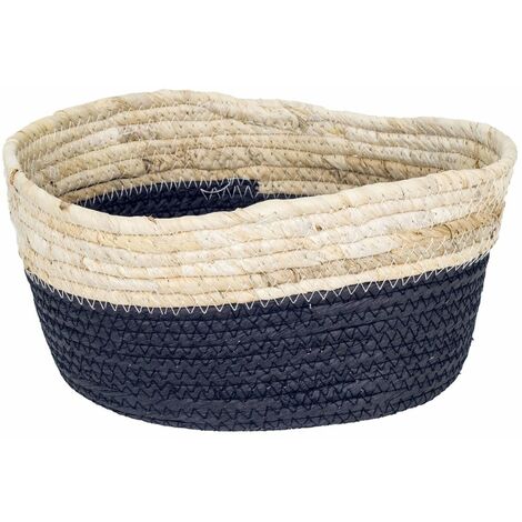 Panière en jonc de mer - noir et naturel