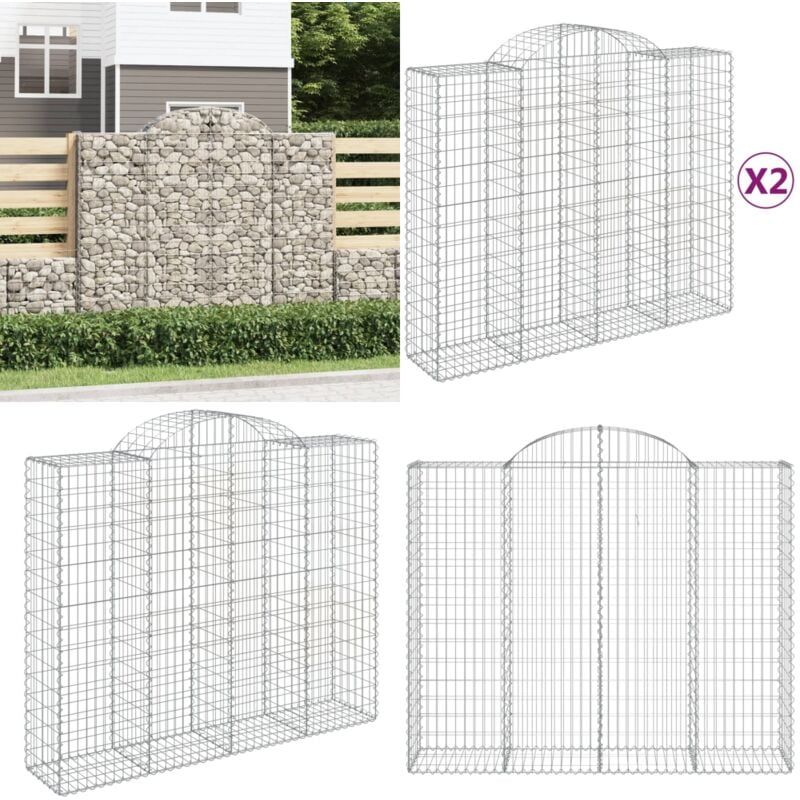 Paniers à gabions arqués 2 pcs 200x50x160/180 cm Fer galvanisé - Panier Gabion - Mur Gabion - Clôture Gabion - Décoration Jardin - Barrieres Jardin