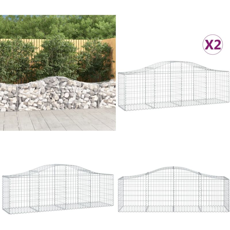 Paniers à gabions arqués 2 pcs 200x50x60/80 cm Fer galvanisé - Panier De Gabion - Gabion - Mur De Gabion - Clôture De Jardin - Décoration De Jardin