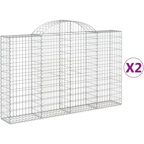 Paniers à gabions arqués 2 pcs,Clôture de jardin,Mur en Gabion 200x30x120140 cm Fer galvanisé437130