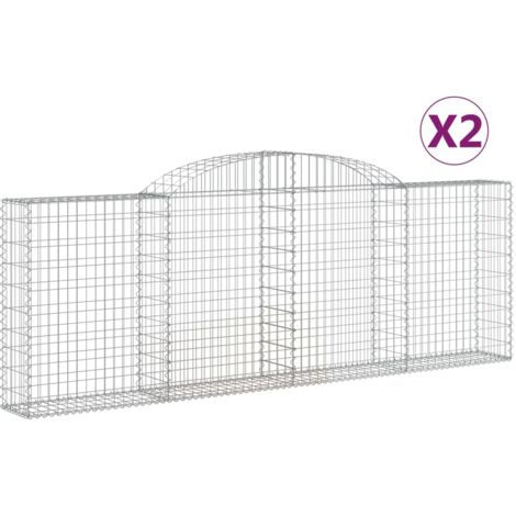 Paniers à gabions arqués 2 pcs，Clôture de jardin，Mur en Gabion 300x30x100120 cm fer galvanisé370042
