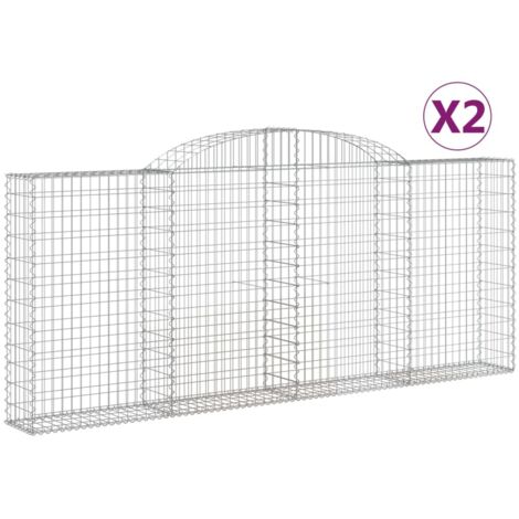 Paniers à gabions arqués 2 pcs，Clôture de jardin，Mur en Gabion 300x30x120140 cm fer galvanisé884132