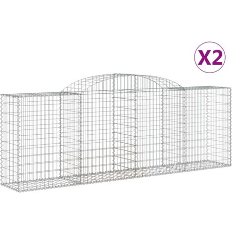 Paniers à gabions arqués 2 pcs，Clôture de jardin，Mur en Gabion 300x50x100120 cm fer galvanisé367140