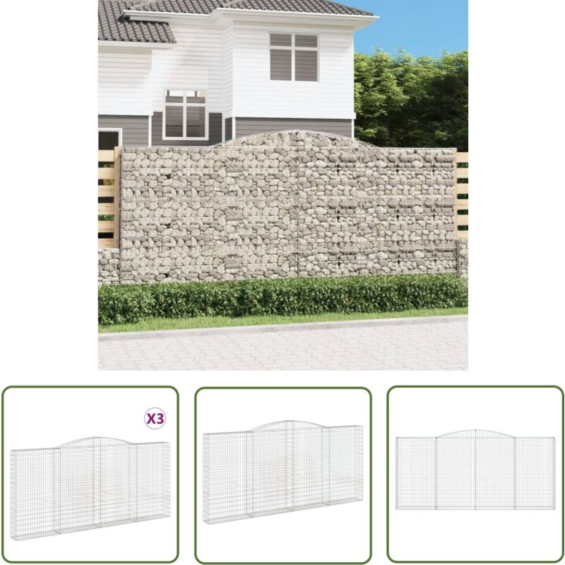 The Living Store Paniers à gabions arqués 3 pcs 400x30x180/200 cm Fer galvanisé - Panier De Gabion - Mur De Gabion - Clôture De Jardin - Décoration