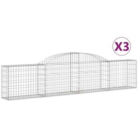 Paniers à gabions arqués 3 pcs，Clôture de jardin，Mur en Gabion 300x30x6080 cm Fer galvanisé924475