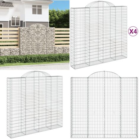 Paniers à gabions arqués 4 pcs 200x50x180/200 cm Fer galvanisé - Panier Gabion - Gabion - Mur Gabion - Clôture Jardin - Décoration Jardin - Home & Living