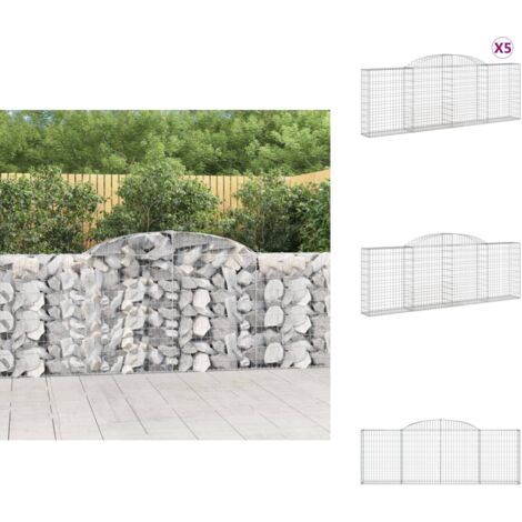 Paniers à gabions arqués 5 pcs 300x30x100/120 cm fer galvanisé - Panier Gabion - Mur Gabion - Clôture Gabion - Décoration Jardin - Barrieres Jardin