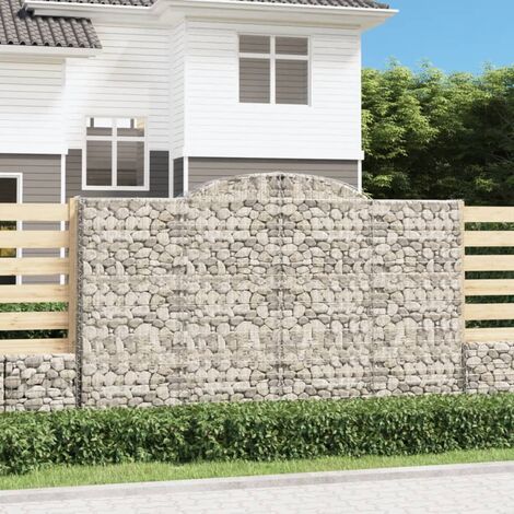 Paniers à gabions arqués 5 pcs  Mur en gabion Clôture de gabion 300x50x180/200 cm fer galvanisé 27613