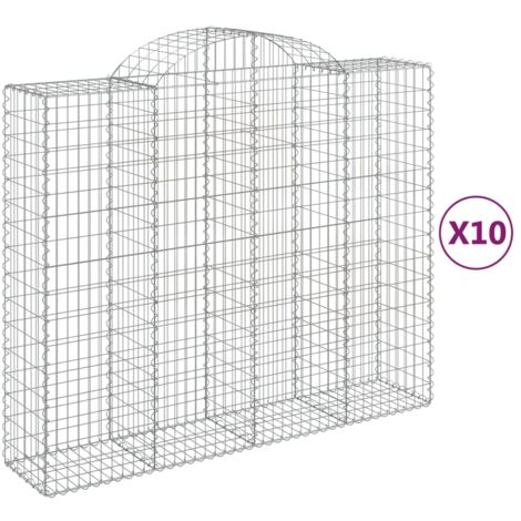Paniers à gabions clôture cage mur de soutènement arqués 10 pcs 200 x 50 x 160/180 cm fer galvanisé Argent