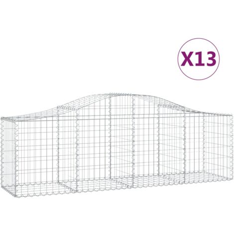Paniers à gabions clôture cage mur de soutènement arqués 13 pcs 200 x 50 x 60/80 cm fer galvanisé Argent