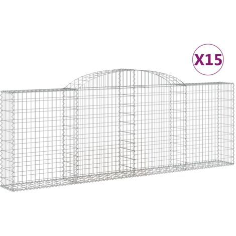 Paniers à gabions clôture cage mur de soutènement arqués 15 pcs 300 x 30 x 100/120 cm fer galvanisé Argent