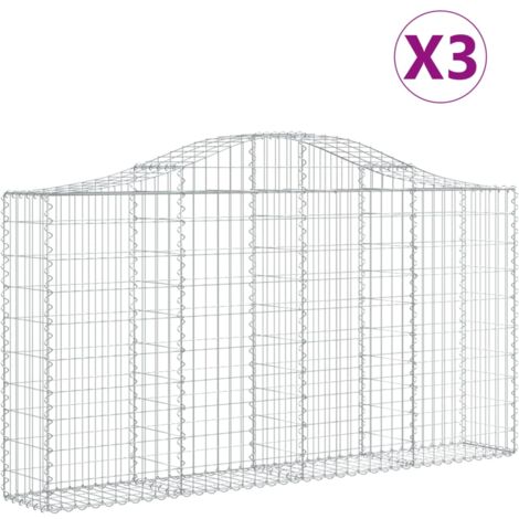 Paniers à gabions clôture cage mur de soutènement arqués 3 pcs 200 x 30 x 100/120 cm fer galvanisé Argent