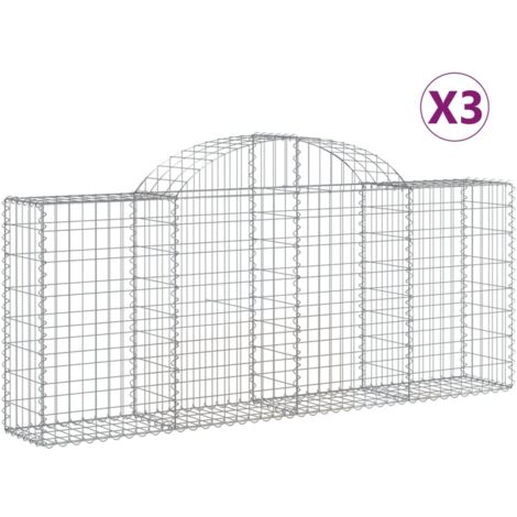 Paniers à gabions clôture cage mur de soutènement arqués 3 pcs 200 x 30 x 80/100 cm fer galvanisé Argent