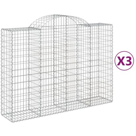 Paniers à gabions clôture cage mur de soutènement arqués 3 pcs 200 x 50 x 140/160 cm fer galvanisé Argent