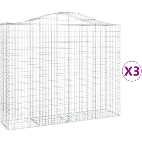 Paniers à gabions clôture cage mur de soutènement arqués 3 pcs 200 x 50 x 160/180 cm fer galvanisé Argent