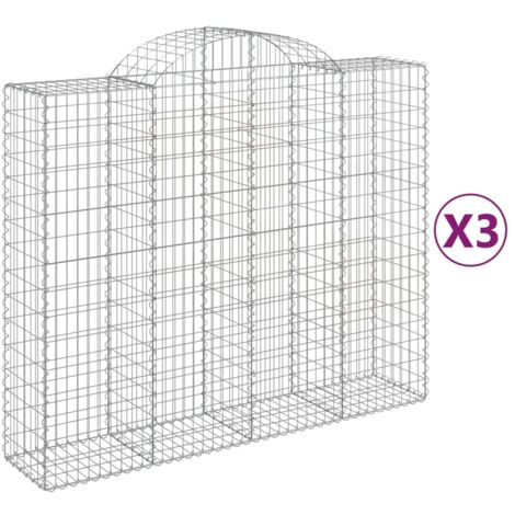 Paniers à gabions clôture cage mur de soutènement arqués 3 pcs 200 x 50 x 160/180 cm fer galvanisé Argent