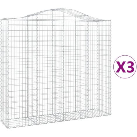 Paniers à gabions clôture cage mur de soutènement arqués 3 pcs 200 x 50 x 180/200 cm fer galvanisé Argent