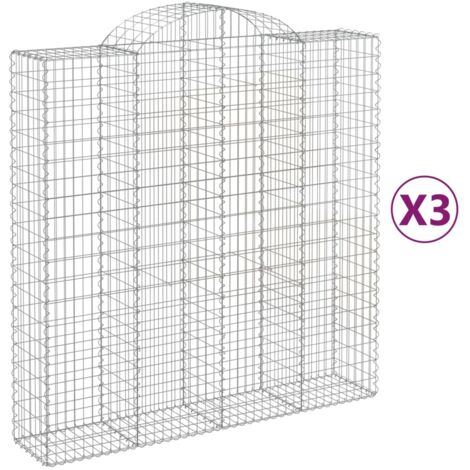 Paniers à gabions clôture cage mur de soutènement arqués 3 pcs 200 x 50 x 200/220 cm fer galvanisé Argent