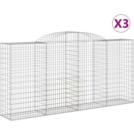 Paniers à gabions clôture cage mur de soutènement arqués 3 pcs 300 x 50 x 140/160 cm fer galvanisé Argent